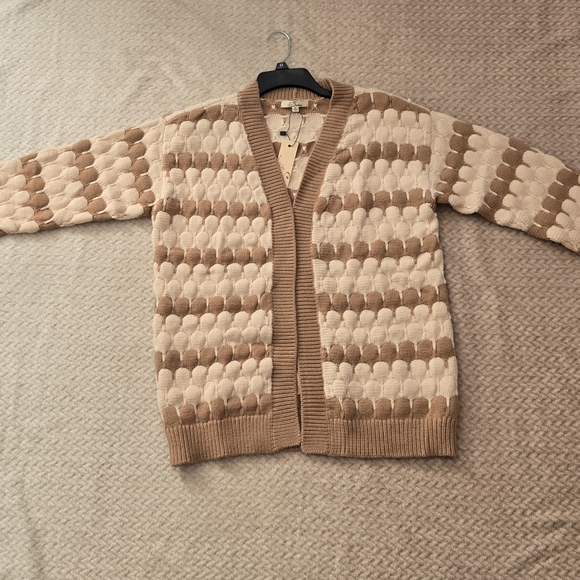 Les Serein Women's Cardigan Size M Cream and Brown Open Front Knit. NWT - Picture 6 of 9